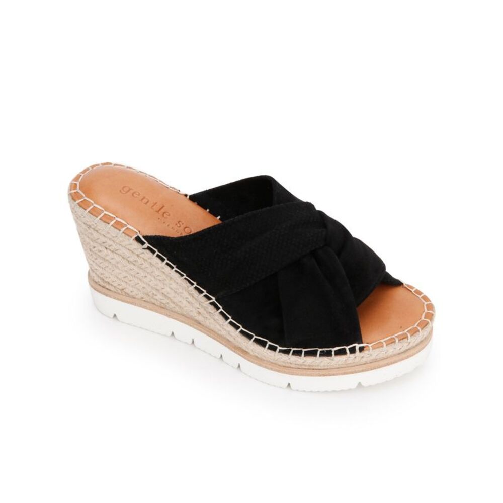 GENTLE SOULS KENNETH COLE Womens Black 1-1/2" Platform Braid 2 Wedge Shoes 6